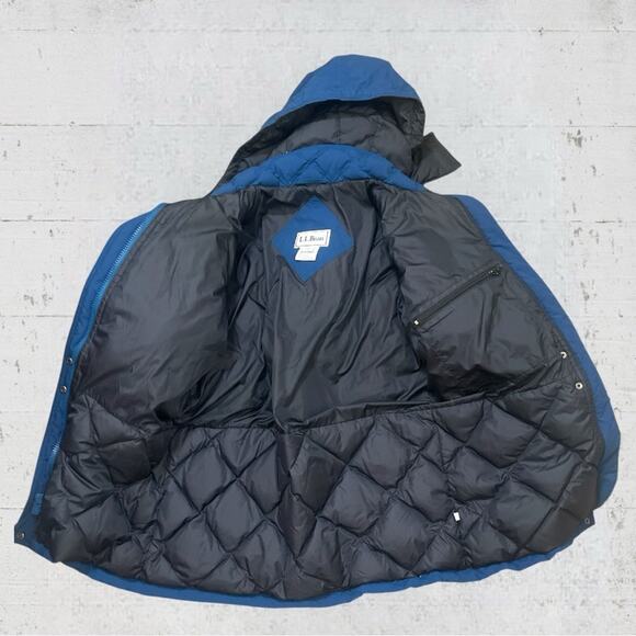 VTG LL Bean Goose Down Hooded Insulated Puffer Coat Zip Jacket Size L Blue - Picture 10 of 15